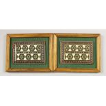 A PAIR OF LATE 19TH CENTURY INDIAN MICRO MOSAIC PLAQUES, framed, plaques: 8.5cm x 6cm.