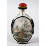 A GOOD 19TH / 20TH CENTURY CHINESE REVERSE PAINTED GLASS SNUFF BOTTLE, with moulded overlay