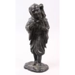 A GOOD JAPANESE MEIJI PERIOD BRONZE OKIMONO OF A MAN & MONKEY, the monkey keeper stood with a monkey