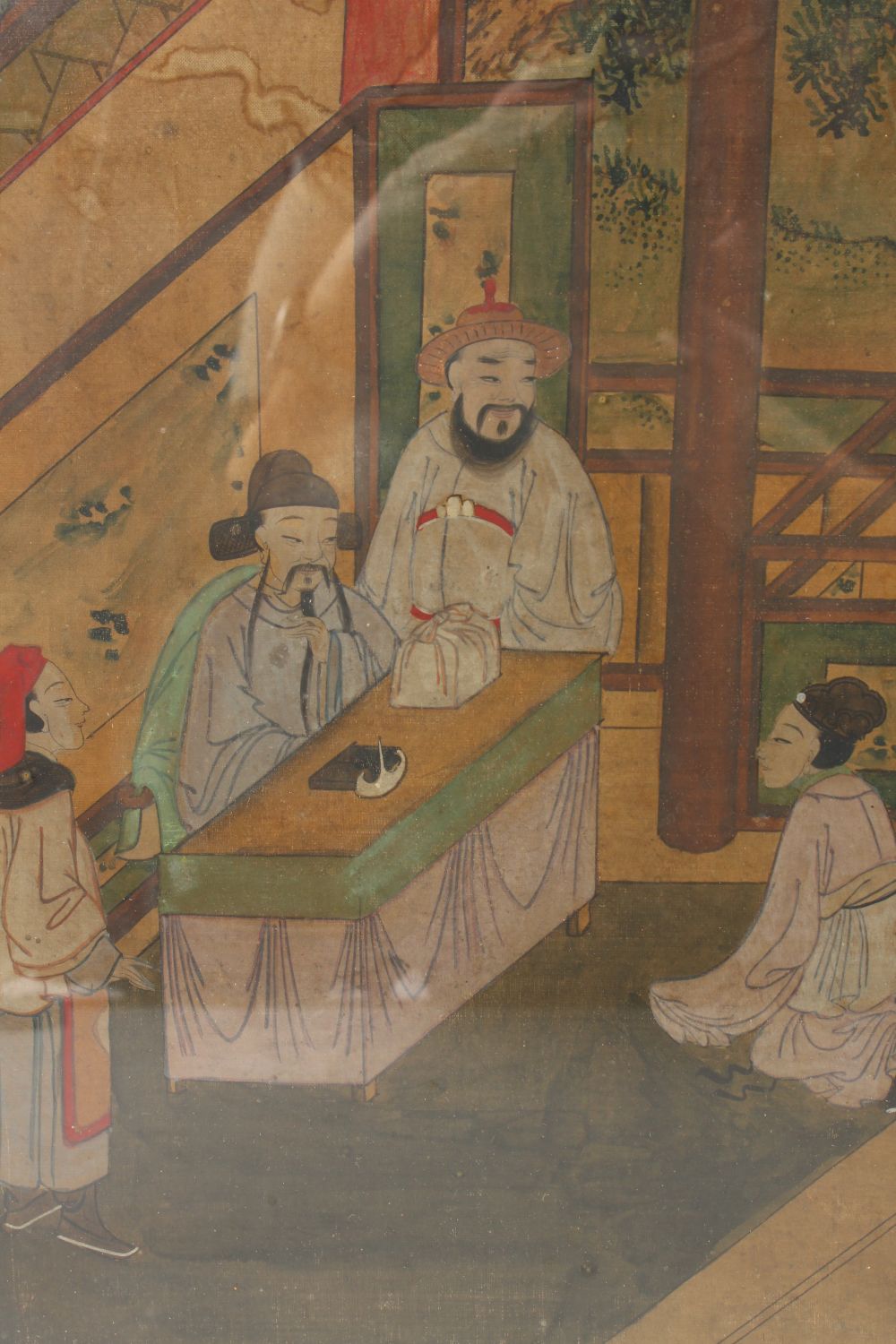 A PAIR OF POSSIBLY 18TH CENTURY CHINESE PAINTINGS ON SILK, framed depicting scenes of interior - Image 2 of 5