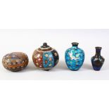 A MIXED LOT OF FOUR JAPANESE MEIJI PERIOD CLOISONNE ITEMS, consisting of one ginbari vase with