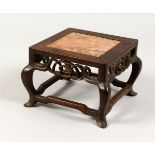 A GOOD CHINESE MINATURE HARDWOOD & MARBLE TOP STAND, the stand inter with a square of possibly