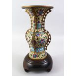 A FINE QUALITY 20TH CENTURY CHINESE CLOISONNE VASE, the vase with a pale yellow ground with formal