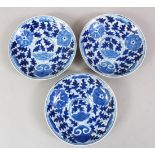 THREE 18TH / 19TH CENTURY CHINESE BLUE & WHITE PORCELAIN DISHES, decorated with native flora, the