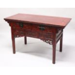 A 19TH / 20TH CENTURY CHINESE HARDWOOD & LACQUER ALTER / HALL TABLE, the body of the table with