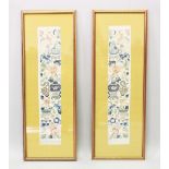 A GOOD PAIR OF 19TH / 20TH CENTURY CHINESE EMBROIDERED SILK PICTURES, the frames silk pictures