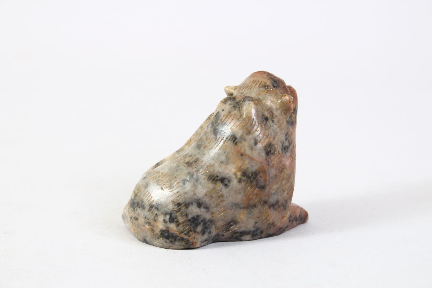 A GOOD 20TH CENTURY CHINESE CARVED HARDSTONE / SOAPSTONE FIGURE OF A TIGER / CAT, the animal in a - Image 2 of 4