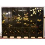 A GOOD 20TH CENTURY CHINESE SIX FOLD SCREEN, the screen inlaid with carved hardstone and stained