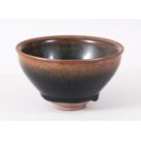 A GOOD CHINESE SONG STYLE FUR GLAZE TEA BOWL, the glaze dripped with unglazed base, 12.5cm