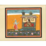 A GOOD 19TH / 20TH CENTURY INDO PERSIAN MUGHAL ART HAND PAINTED PICTURE ON PAPER, depicting a blue