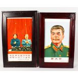 A LATE 20TH CENTURY CHINESE PORCELAIN PRINTED PLAQUE, JOSEPH STALIN, TOGETHER WITH A SIMILAR PLAQUE,