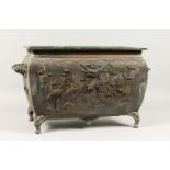 A GOOD JAPANESE MEIJI PERIOD BRONZE PLANTER / TROUGH, the planter with twin carrying handles, with