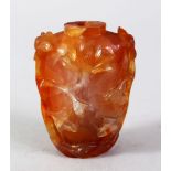 A GOOD 19TH / 20TH CENTURY CHINESE CARVED HARD STONE / AGATE SNUFF BOTTLE, carved in relief in