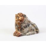 A GOOD 20TH CENTURY CHINESE CARVED HARDSTONE / SOAPSTONE FIGURE OF A TIGER / CAT, the animal in a