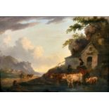 Attributed to Charles Towne (1763-1840) British. A River Landscape, with Figures and Cattle in the