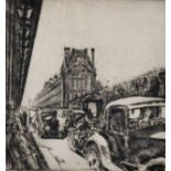 Henri Farge (1884-1970) French. A Parisian Street Scene, with Figures in Cars, Etching, Signed and