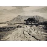 20th Century South African School. "Table Mountain", Etching, Indistinctly Signed and Inscribed,
