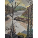 20th Century English School. A River Landscape, Oil on Board, Unframed, 24" x 18".