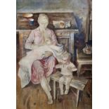 20th Century Russian School. A Mother Nursing her Young Baby, with another Child seated on a