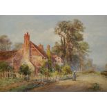 William Ramsey (19th - 20th Century) British. "Denham, Bucks", with a Figure and Sheep by a Cottage,
