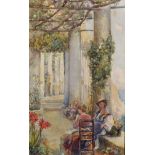 James William Milliken (act.1887-1930) British. "A Venetian Terrace", with Figures, Watercolour,