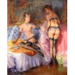 Konstantin Razumov (1974- ) Russian. "In the Bedroom", Oil on Canvas, Signed in Cyrillic, and Signed