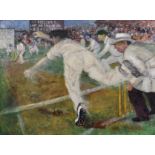 Geoffrey Underwood (1927-2000) British. "Wanting Wickets", a Cricket Match, Oil on Board, Signed and