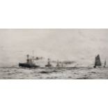 William Lionel Wyllie (1851-1931) British. "Atlantic Fleet off Portsmouth", Etching, Signed in