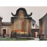 20th Century Chinese School. Study of a Temple, Watercolour, Indistinctly Signed, 22" x 30".