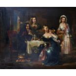 19th Century English School. Elegant Figures seated around a Table, with a Maid standing by