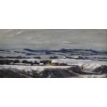 George William Bissill (1896-1973) British. "Winter, Mul's Farm, Hampshire, with a Figure in the