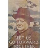 20th Century English School. "Let us Go Forward Together", Study of Churchill, Poster, Unframed,