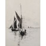 William Lionel Wyllie (1851-1931) British. "Medway Shrimpers", Etching, Signed in Pencil, 9" x 7".