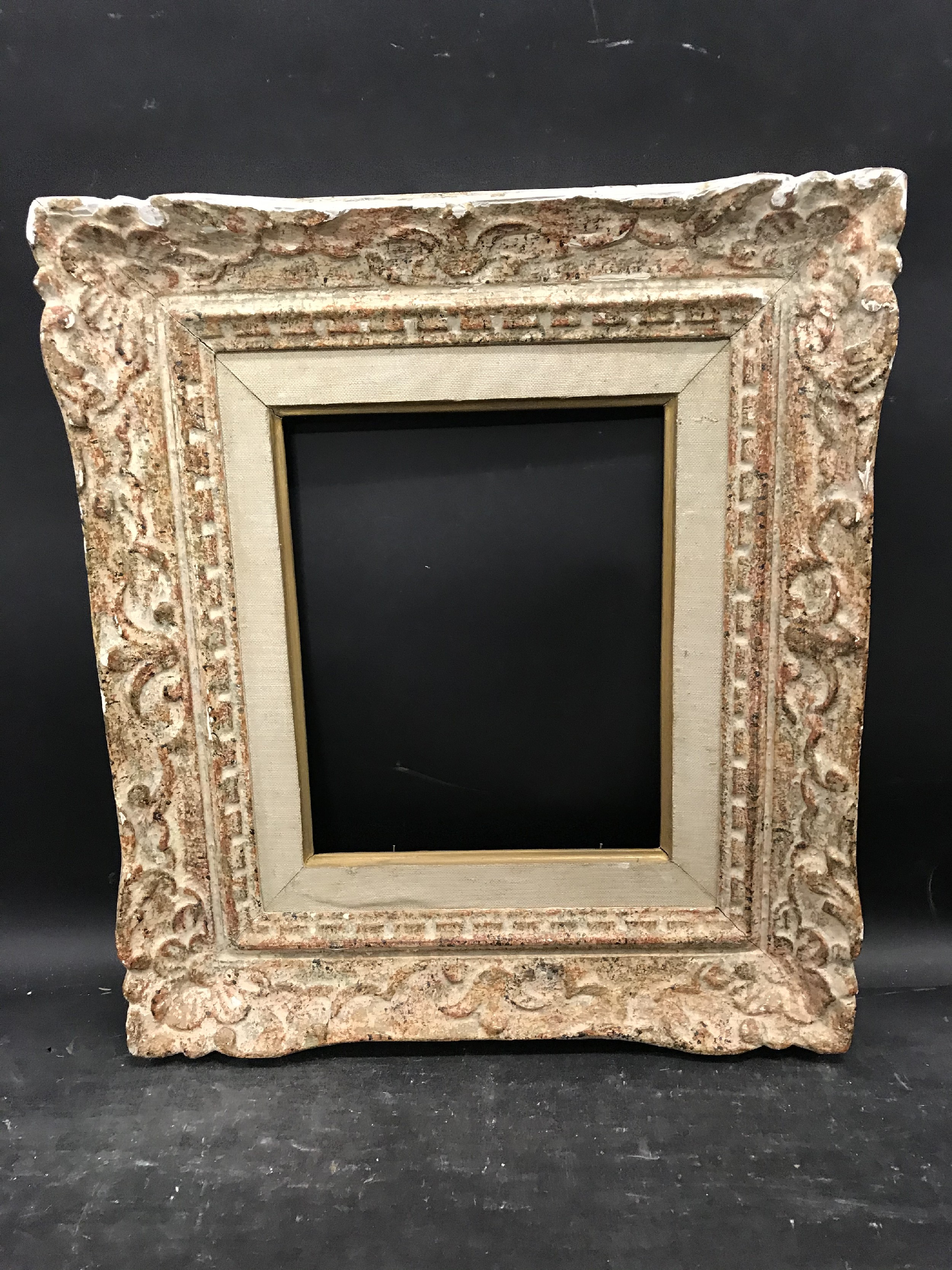 20th Century French School. A Carved Wood and Painted Frame, with fabric slip, 10.75" x 8.75" ( - Image 2 of 3