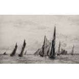 William Lionel Wyllie (1851-1931) British. "Thames Barges Racing on the Medway", 1896, Etching,