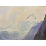 20th Century English School. An Alpine Landscape with a Glacier, Watercolour, Unframed, 15" x 21.
