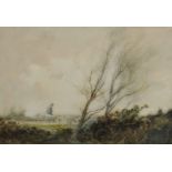 William Tatton Winter (1855-1928) British. "The Shepherd", a Shepherd and Flock in a Windswept