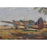 20th Century English School. A Twin Engine Fighter Plane, Oil on Artist's Board, Unframed, 10" x