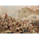 Manner of James Staphanoff (1788-1874) British. A Battle Scene, Watercolour, bears a Signature,