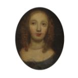 18th Century English School. A Bust Portrait of a Lady, Oil on Paper laid down, Oval, 3" x 2.25".