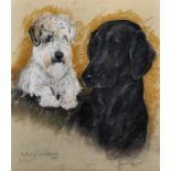 Marjorie Cox (1915-2003) British. "Willy and Lark", Study of a Terrier and a Labrador, Pastel,