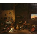 Manner of David Teniers (1610-1690) Dutch. A Barn Interior, with a Man Smoking a Pipe, surrounded by