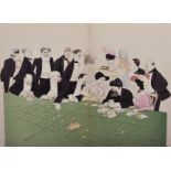 20th Century French School. Figures Seated around a Gambling Table playing Roulette, Print, 20" x