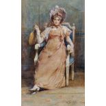 John Edward Goodall (1853-c.1920) British. "Fancy Free", an Elegant Lady seated in an Interior,