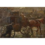 Early 20th Century English School. A Horse and Carriage, with a man running alongside, Oil on