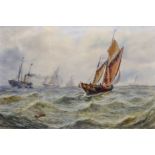 George D... Callow (act.1858-1873) British. "Steam Trawler Collecting Fish", Watercolour, Signed and