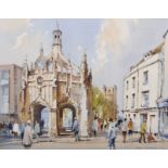 Alan Simpson (1941-2007) British. 'Chichester Cross', with Figures, Watercolour, Signed, 18.5" x