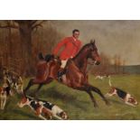 George Paice (1854-1925) British. A Huntsman with Hounds Running alongside, Oil on Canvas, Signed,