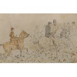 John Lewis Brown (1829-1890) British. Huntsmen and Huntswomen on Horseback, Ink and Watercolour,