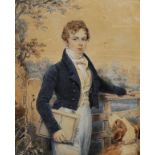 Circle of Adam Buck (1759-1833) British. A Portrait of a Man, standing by a Fence with his Dog,